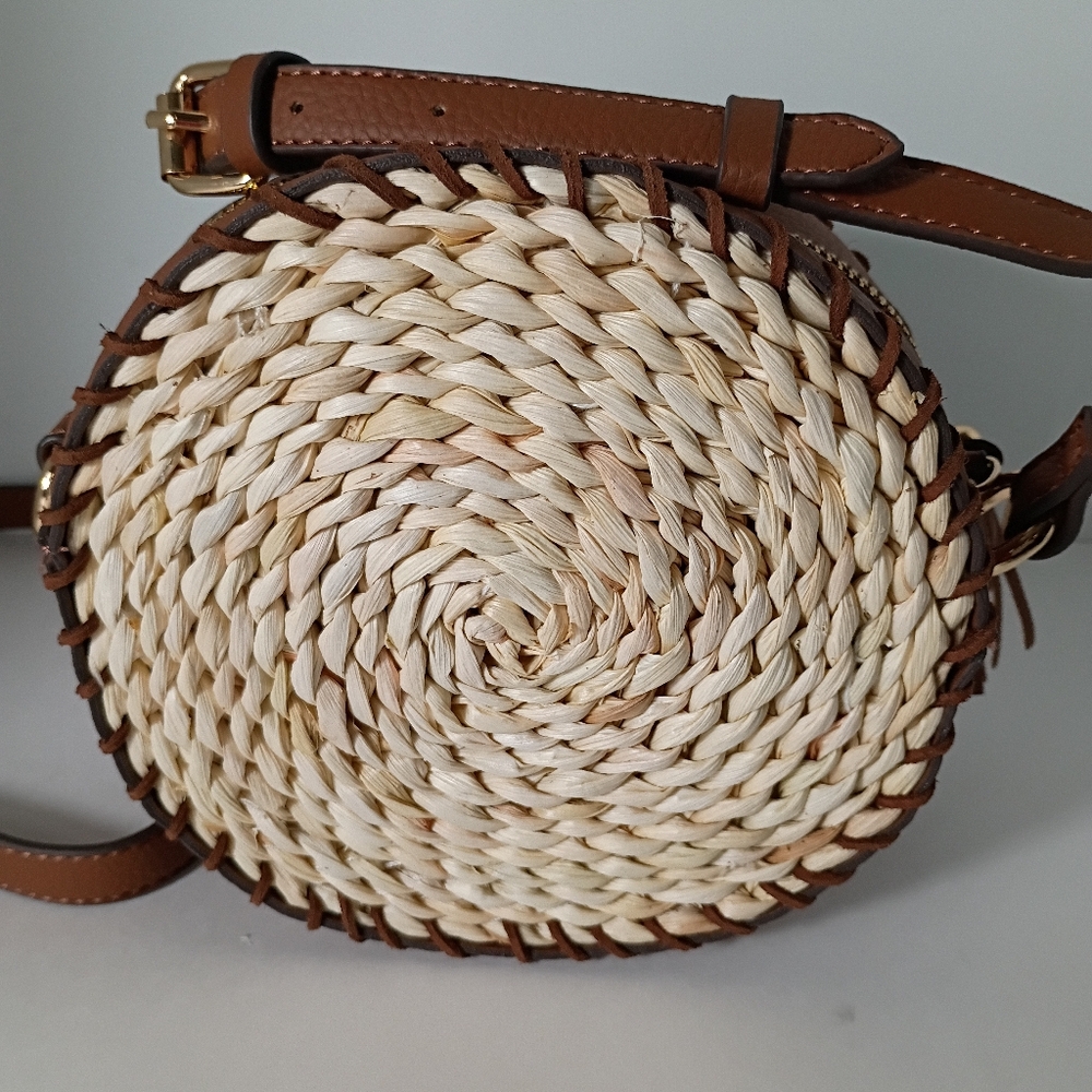Rosetti Brown & Natural Round Leather & Straw Crossbody Bag - Picture 7 of 10